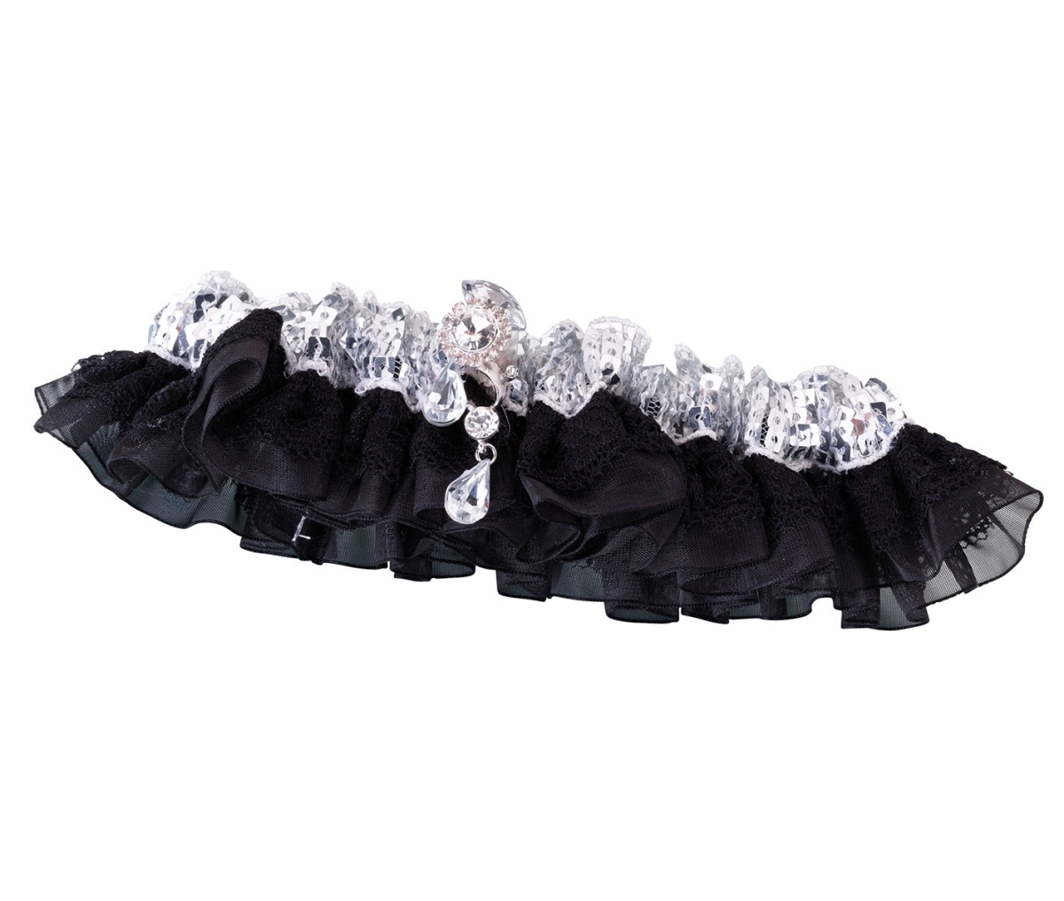 Lillian Rose, Silver Sequin and Satin Garter, 7.25 x 3.75, One Size