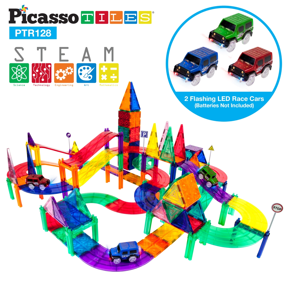 PTR128 Race Track Building Blocks Construction Toys - 128 Piece -  Picasso Tiles