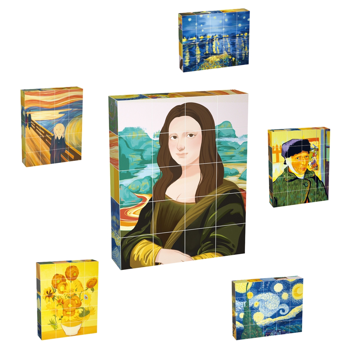 Picture of Picasso Tiles PMC20 1&apos; Magnetic Puzzle Cubes World Famous Paintings