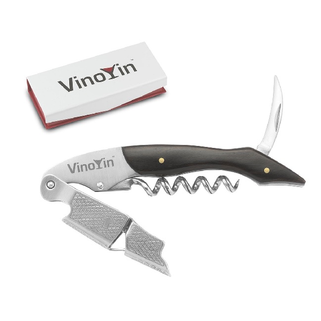 Picture of Vinoyin VY7019 Premium Ebonywood Waiters Corkscrew Bottle Opener & Foil Cutter