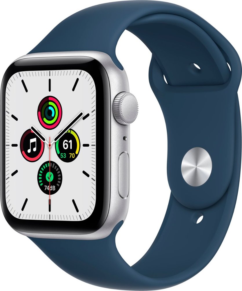 Picture of Apple MKQ43LL-A 44 mm SE Space Silver Aluminum Case Apple Watch with Blue Sport Band