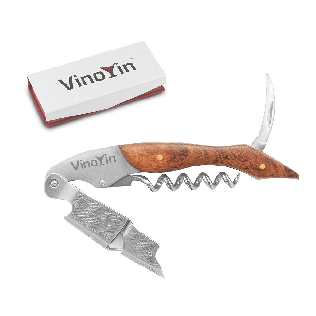 Picture of Vinoyin VY7002 Premium Rosewood Waiters Corkscrew Bottle Opener & Foil Cutter&#44; Red