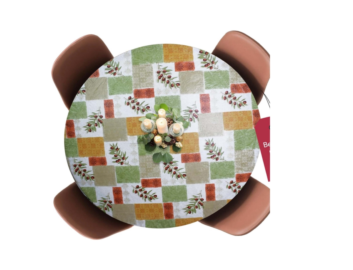 ETOLPAT60-FBM Deluxe Elastic Table Cover-Olive Patch Large Round