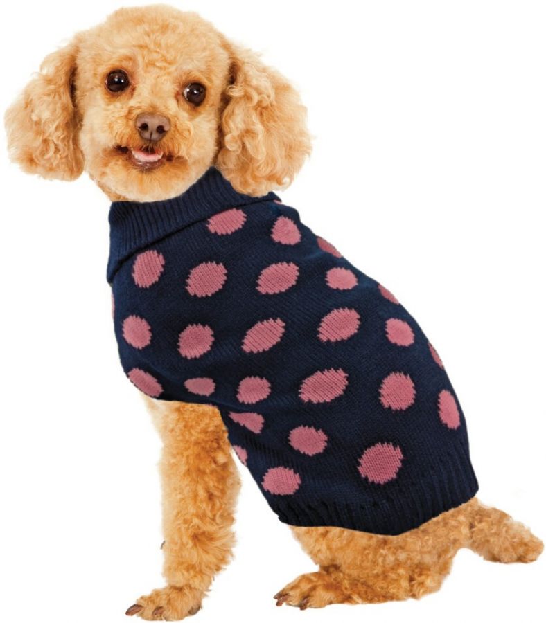 Picture of Fashion Pet ST02764 Contrast Dot Dog Sweater&#44; Pink - Extra Small