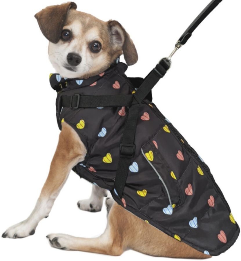 Picture of Fashion Pet ST02797 Puffy Heart Harness Coat - Black - Large