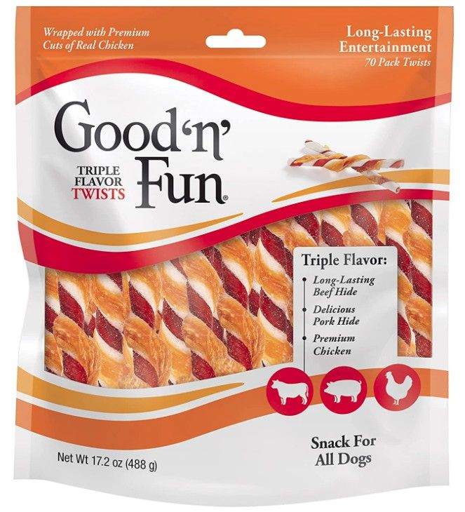 Picture of Healthy Hide DG94188 Good N Fun Triple-Flavor Twists Regular Chicken Pork & Beef Hide Treat - 70 Count