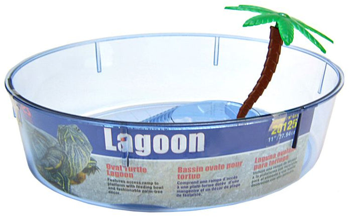 Picture of Lees S20125M Oval Turtle Lagoon with Access Ramp to Feeding Bowl & Palm Tree Decor