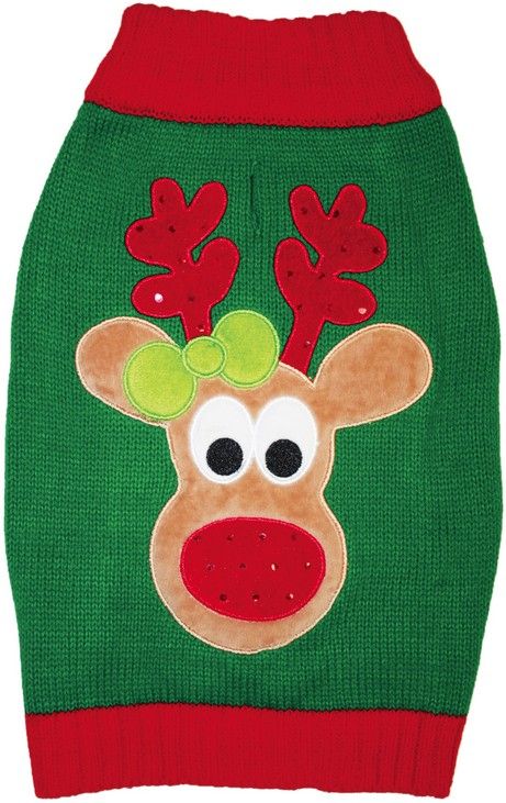 Picture of Fashion Pet 104585 Green Reindeer Dog Sweater - Medium