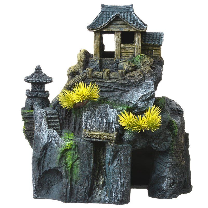 Picture of Blue Ribbon Pet Products BR01841 7.75 x 5.5 x 8.5 in. Exotic Environments Asian Cottage House with Bonsai Aquarium Ornament