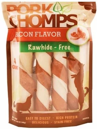 Large Pork Chomps Premium Pork Twistz Treats - Bacon - 4 Count