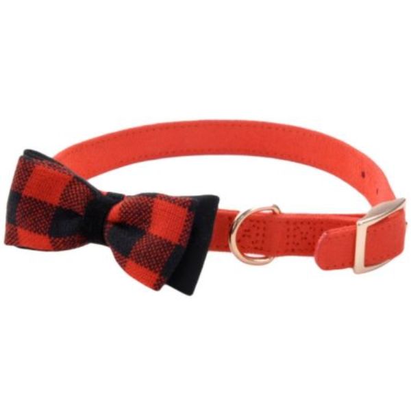 Picture of Coastal Pet 21401RRS 0.62 in. Accent Microfiber Dog Collar with Plaid Bow Wide&#44; Retro Red