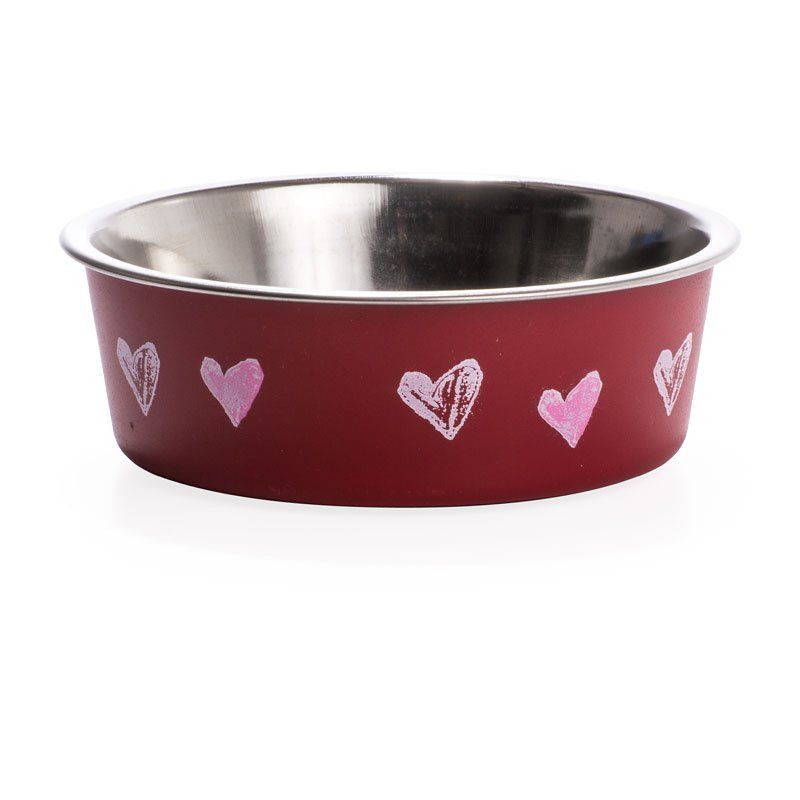Picture of Loving Pets PC07718 Stainless Steel & Red Hearts Bella Bowl with Rubber Base - Small