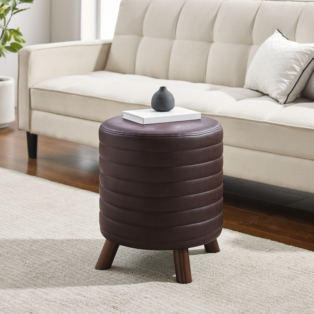 Picture of Linon Home Decor ST009BRP01U 18.12 x 17.75 x 17.75 in. Rivard Round Faux Leather Stool, Brown