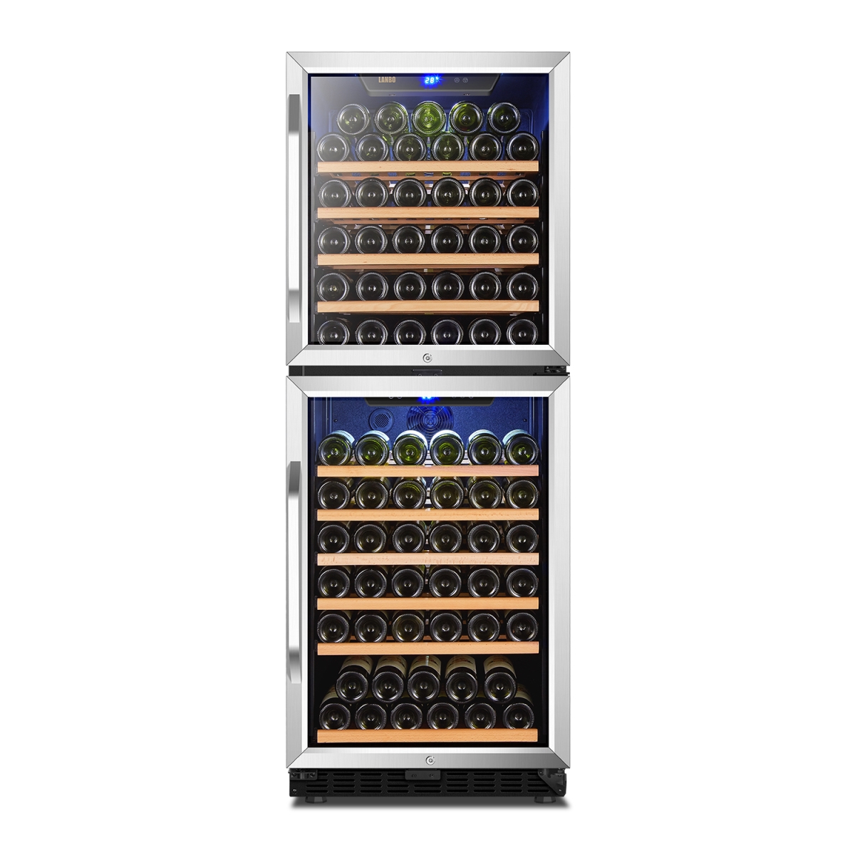 Lanbo Built-in Dual Zone Wine Cooler with Double-Layer Glass Door, 133 Bottle