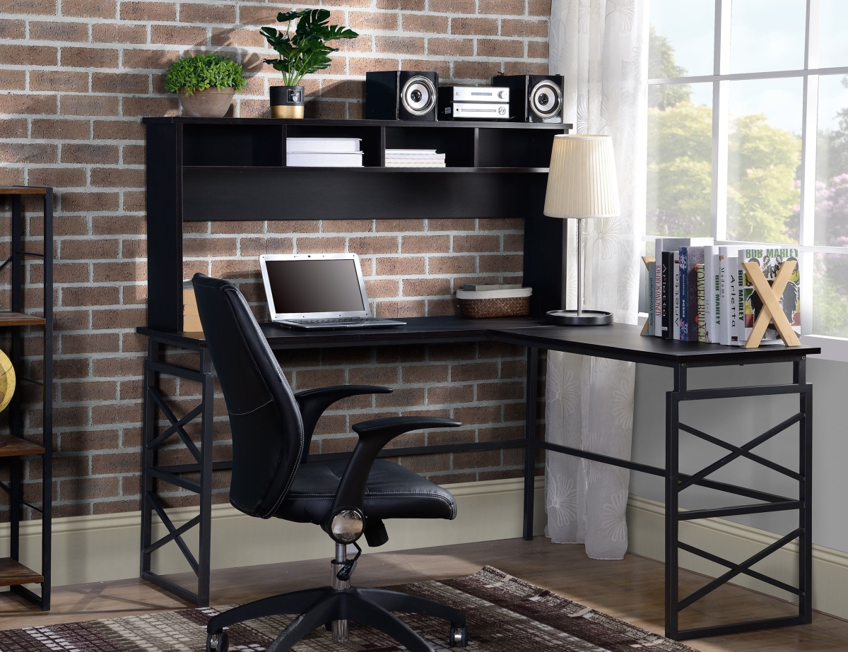 Picture of Legacy Home DESK-1930001-UBS 56.25 x 56.25 x 54.5 in. Hoboken L-Shaped Desk with Hutch&#44; Black