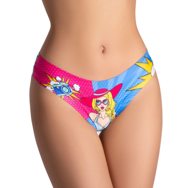 CBG-22 Thong Comfortable Panties with Impressive Prints - Comics - Beach Girl - Medium