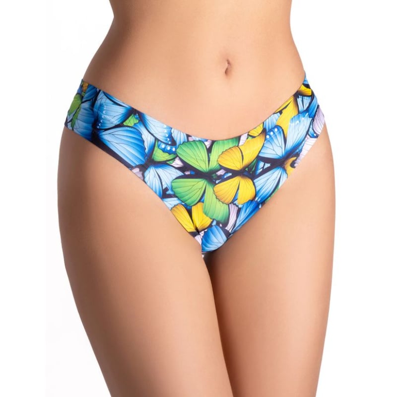 SBY-24 Thong Comfortable Panties with Impressive Prints - Spring - Butterfly Yellow - Extra Large