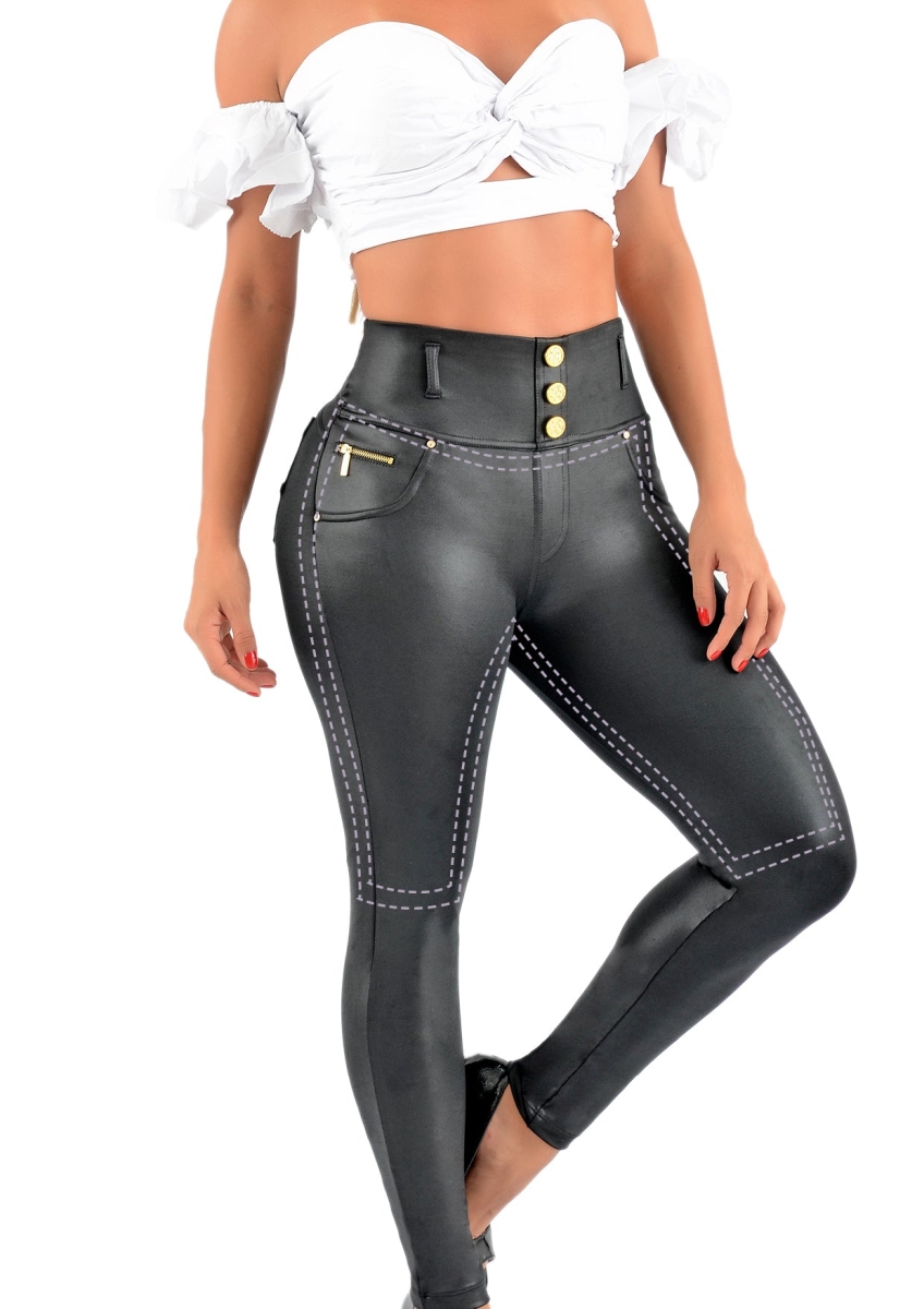 Leather Look Shaperwear Dressy Pants, Black - Extra Large