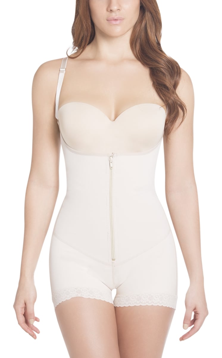 Extra- Strength Compression  Slimming Braless Body Shaper Briefs with Latex -  Nude XL