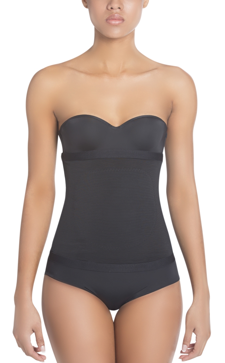 No Closure Thermo-Reducer Waist Cincher With Frontal Latex Panel-Black- XL