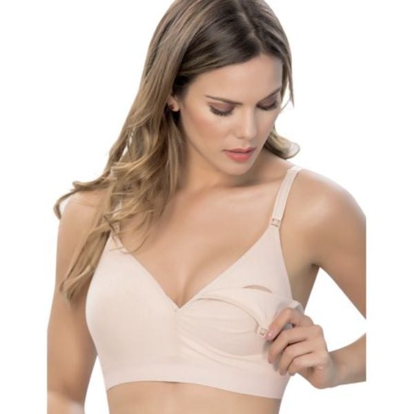 Maternity bra made in cotton and spandex -  Molded cups -  Nude 34D