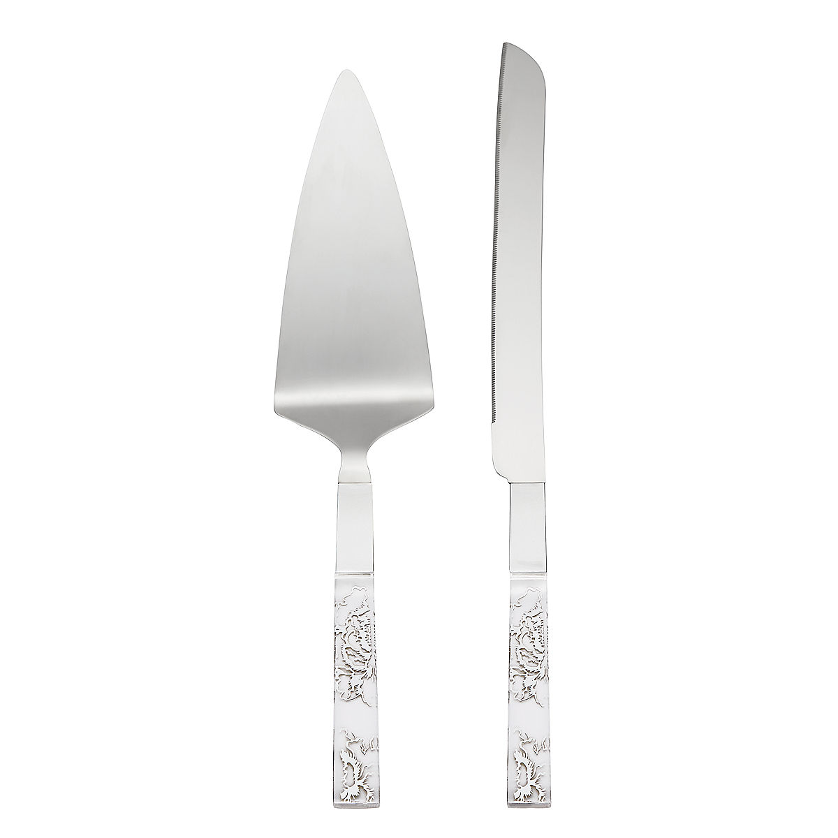 Picture of Lenox 886923 Peony Metal Cake Knife & Server Set, Silver