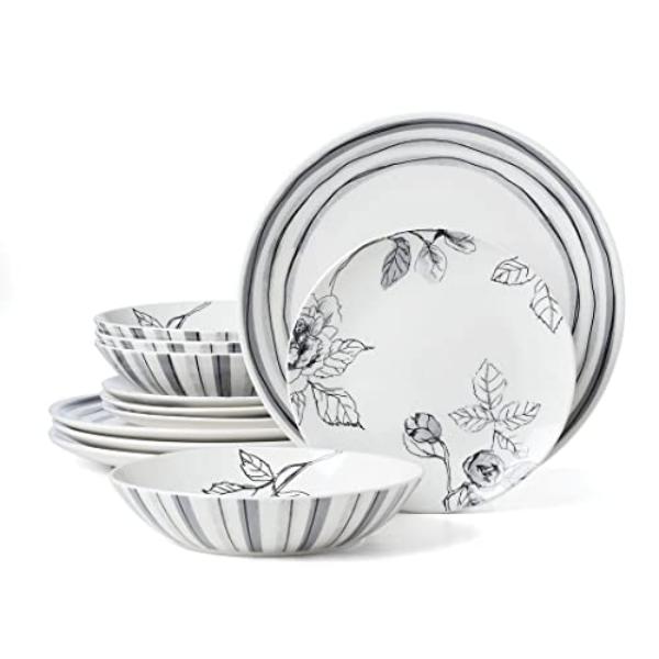 Picture of Oneida 895940 Sketchbk Dinnerware Set, White & Black - 12 Piece