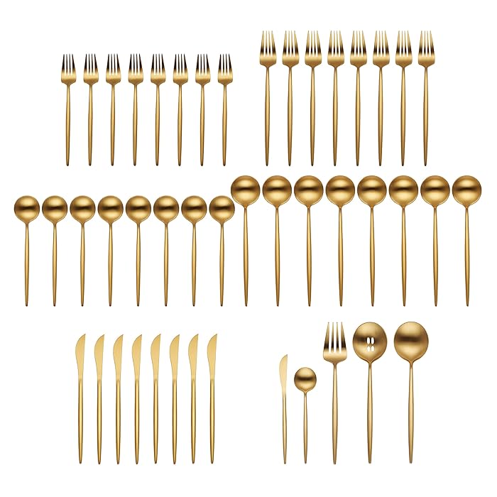 Picture of Hampton Forge 894758 Zephyr Flatware Set, Satin Gold - 45 Piece