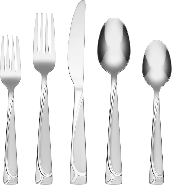 Picture of Cambridge 425520CSLG12 Mena 18-0 Stainless Steel Flatware Set, Frost - 20 Piece