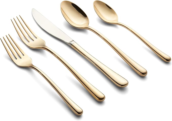 Picture of Cambridge 297520R Samantha 18-10 Stainless Steel Flatware Set, Gold - 20 Piece