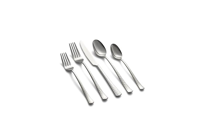 Picture of Cambridge 348920CNW12R Raegan Hammered Mirror 18-0 Stainless Steel Flatware Set - 20 Piece