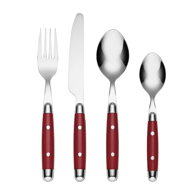 Picture of Cambridge 07216CBWD32R Jubilee 18-0 Stainless Steel Flatware Set, Red - 16 Piece