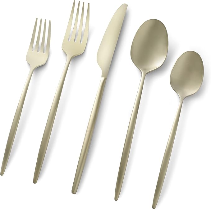 Picture of Cambridge 505220CKW12R Gaze 18-0 Stainless Steel Flatware Set, PVD Champagne Satin - 20 Piece