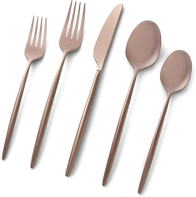 Picture of Cambridge 505320CKW12R Gaze Mirror 18-0 Stainless Steel Flatware Set, PVD Copper - 20 Piece