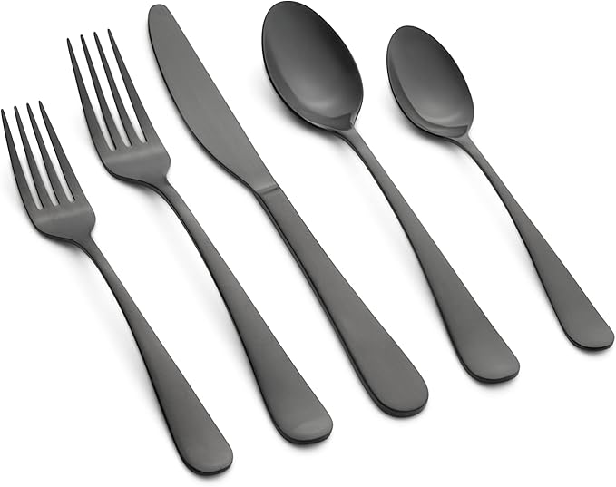 Picture of Cambridge 505920CKW12R Rhiannon 18-0 Stainless Steel Flatware Set, PVD Black Satin - 20 Piece