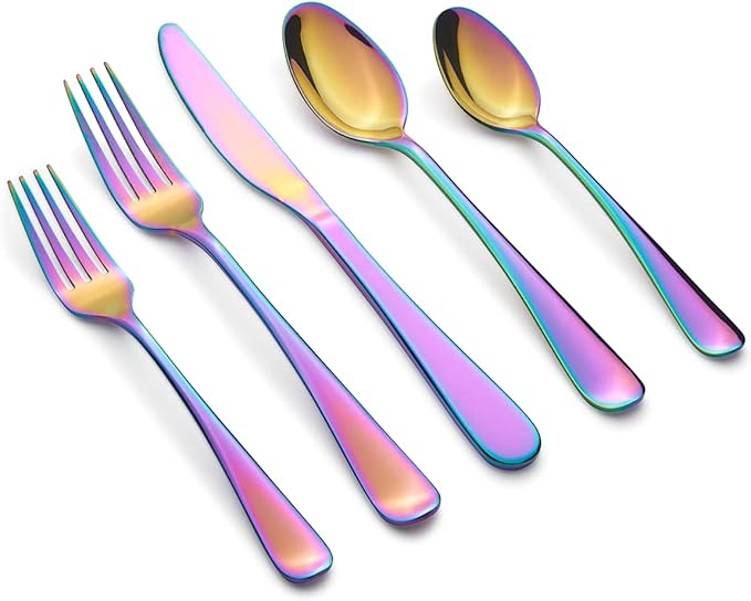 Picture of Cambridge 506120CKW12R Rhiannon Mirror 18-0 Stainless Steel Flatware Set, PVD Rainbow - 20 Piece