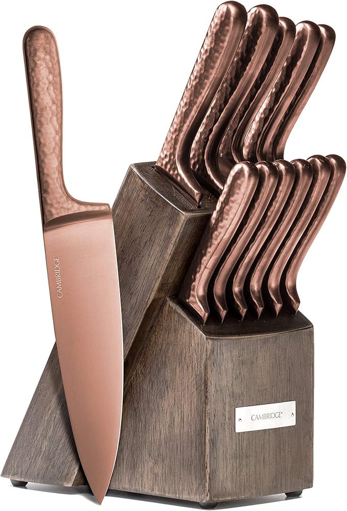 Picture of Cambridge 92688KBCC18HDS Rame Stainless Steel Cutlery Set with Block, Hammered Copper - 12 Piece