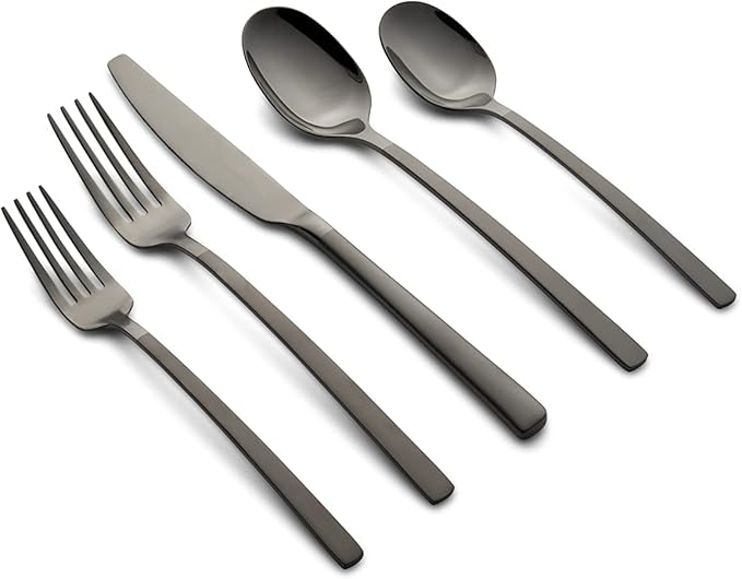 Picture of Cambridge 511820R Beacon Mirror 18-0 Stainless Steel Flatware Set, PVD Black Sand - 20 Piece