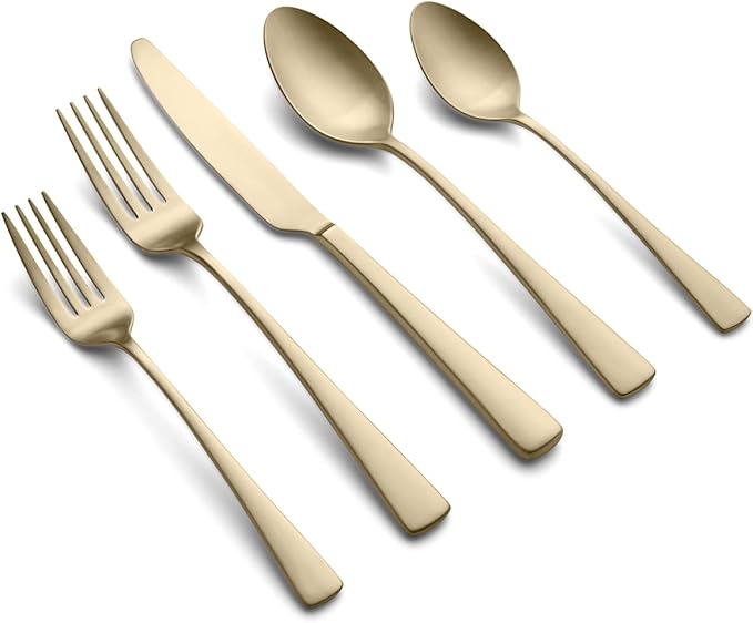 Picture of Cambridge 512020CKW12R Cerys 18-0 Stainless Steel Flatware Set, PVD Champagne Satin - 20 Piece