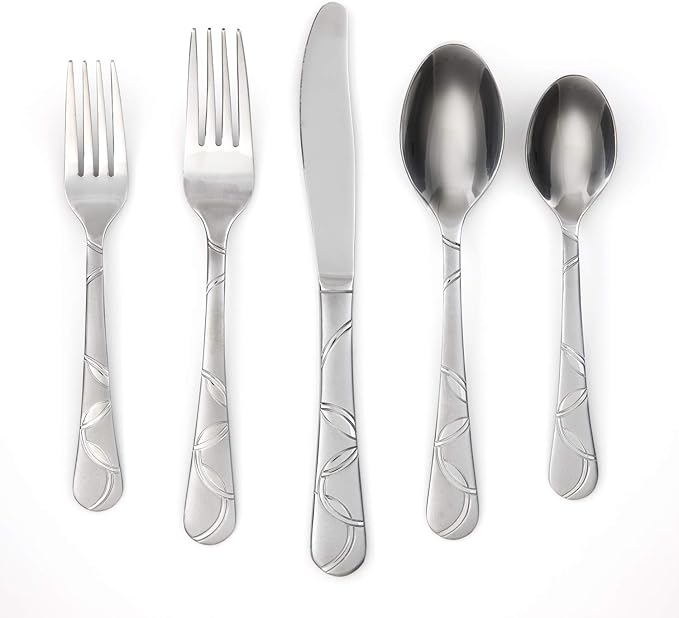 Picture of Cambridge 174720CSLG12 Felicity 18-0 Stainless Steel Flatware Set, Frosted Sand - 20 Piece