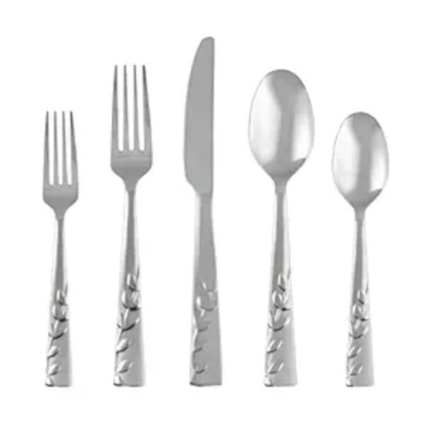 268320R Blossom Sand 18-0 Stainless Steel Flatware Silverware Set - 20 Piece