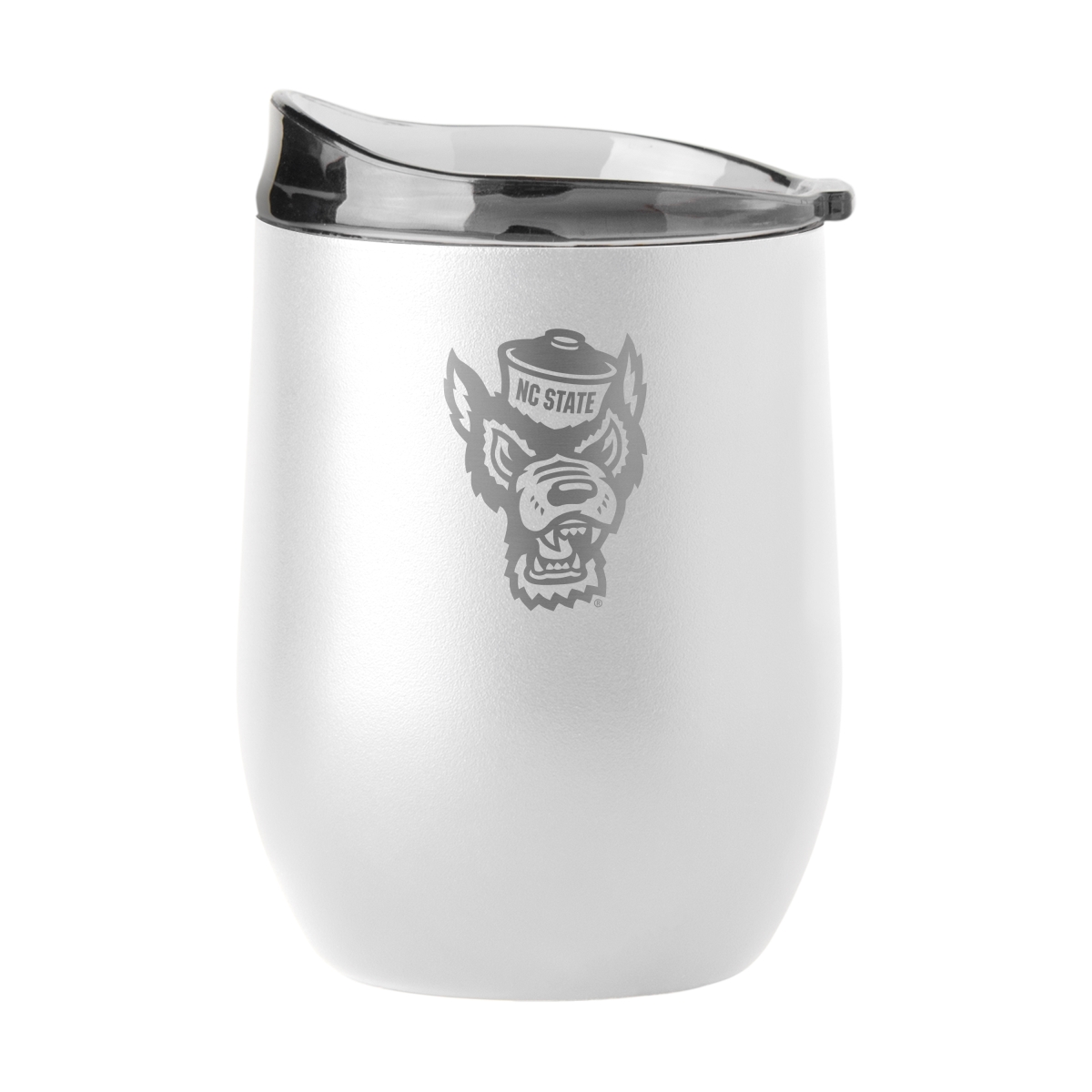 186-S16PB-WHT-9 NC State 16 oz White Etched Powder Coat Curved Beverage
