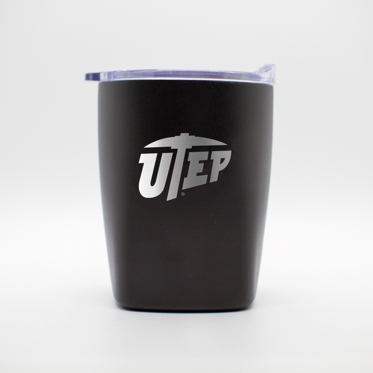 231-S14PR-BLK-9 University of Texas at El Paso 10 oz Black Etch Powdercoat Rocks Tumbler