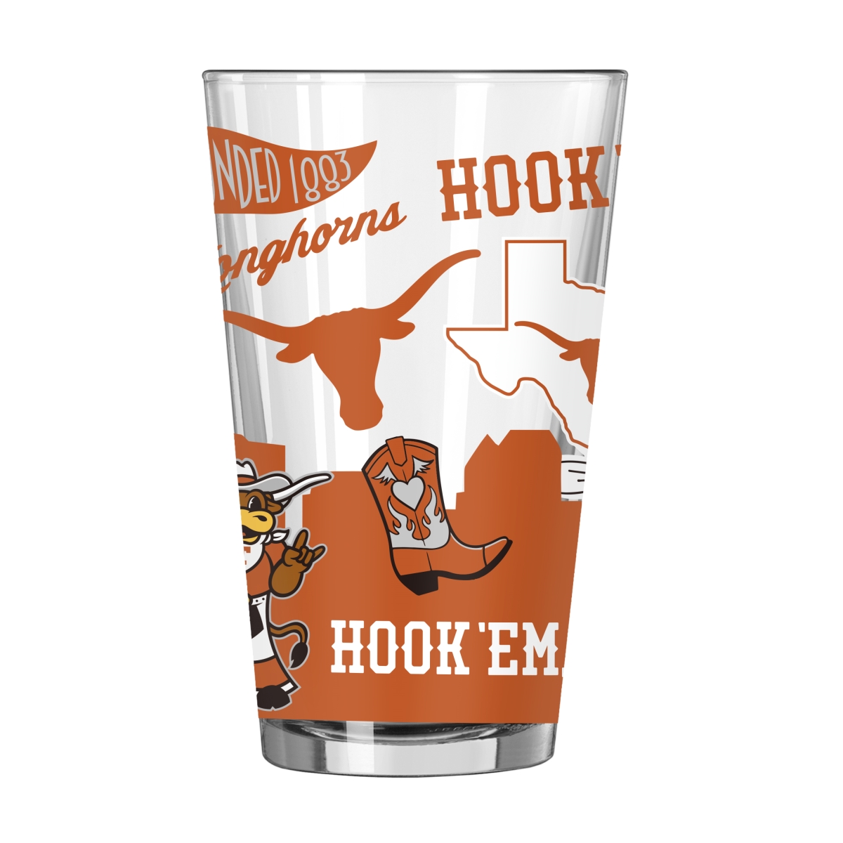 218-G16P-63 Texas Longhorns 16 oz Native Pint Glass