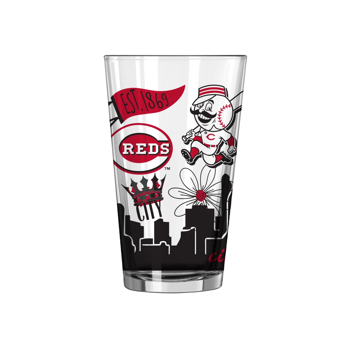 508-G16P-63 Cincinnati Reds 16 oz Native Pint Glass
