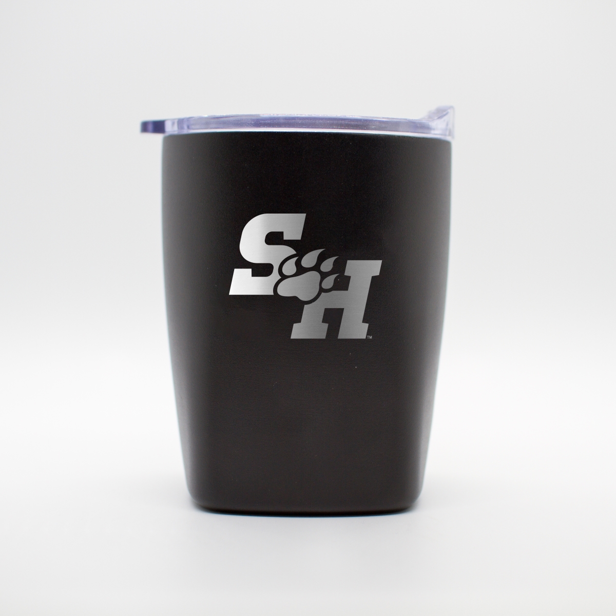 294-S14PR-BLK-9 Sam Houston State 10 oz Black Etch Powdercoat Rocks Tumbler