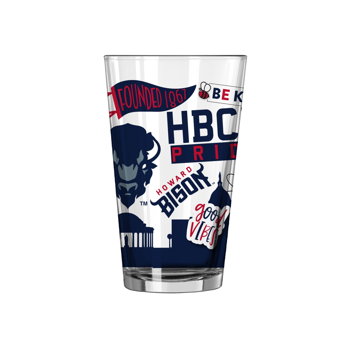431-G16P-63 Howard University 16 oz Native Pint Glass