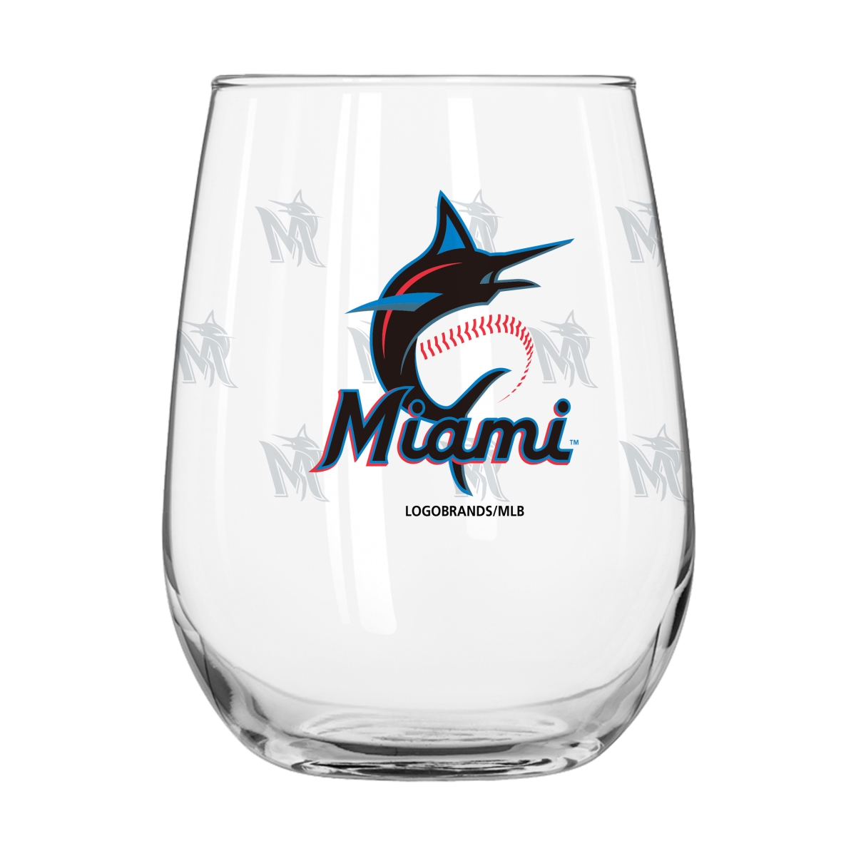512-G16CB-10 Miami Marlins 16 oz Satin Etched Curved Beverage Glass