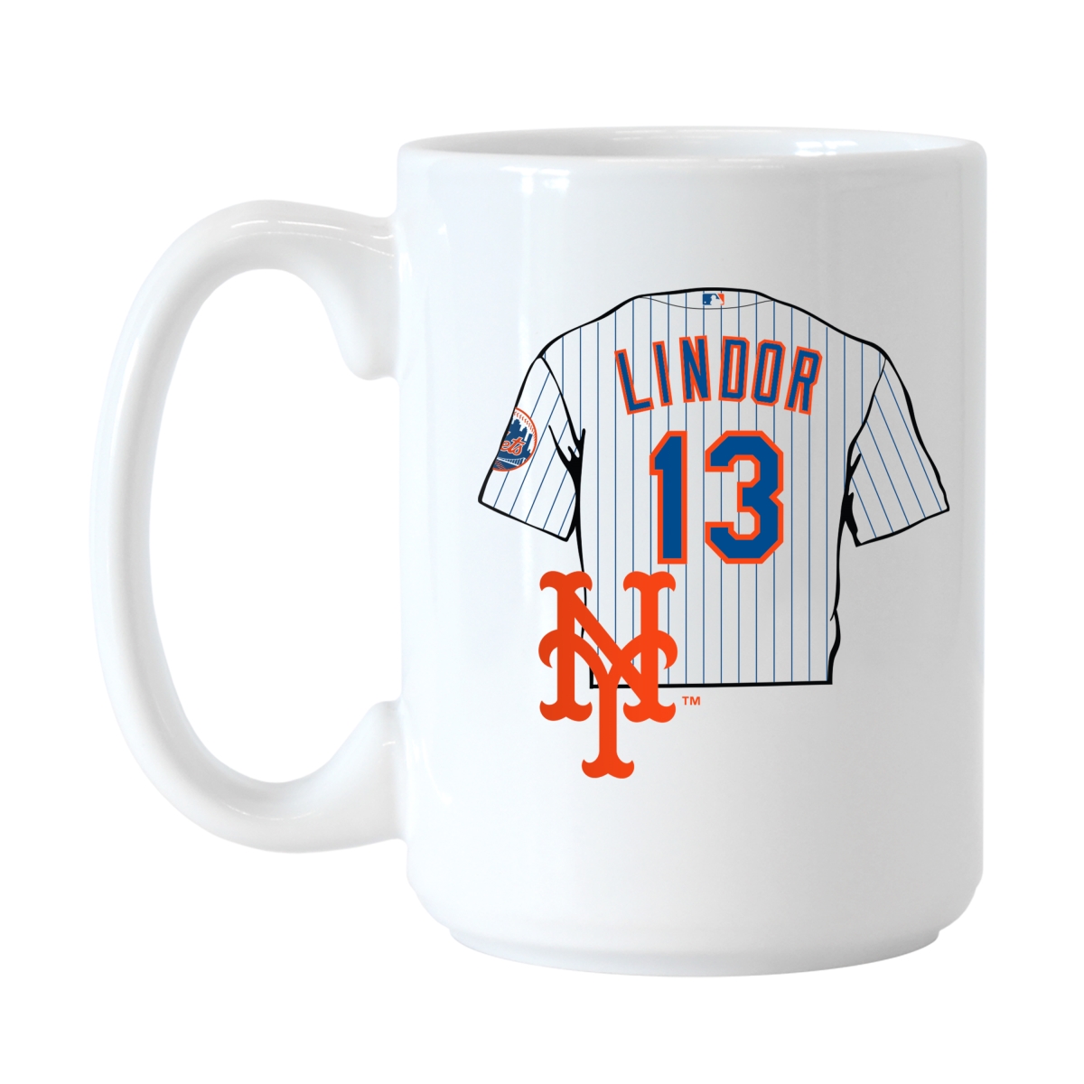 Picture of Logo Brands 519P-C15M-FL York Mets Francisco Lindor Jersey 15 oz Sublimated Mug