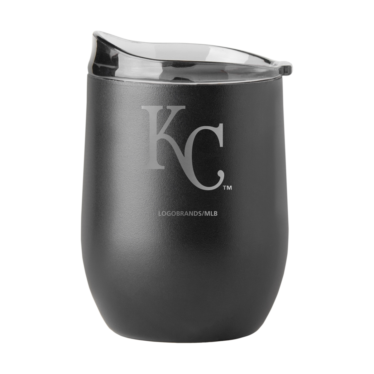 514-S16PB-BLK-9 K.C Royals 16 oz Etched Black Powder Coat Curved Beverage